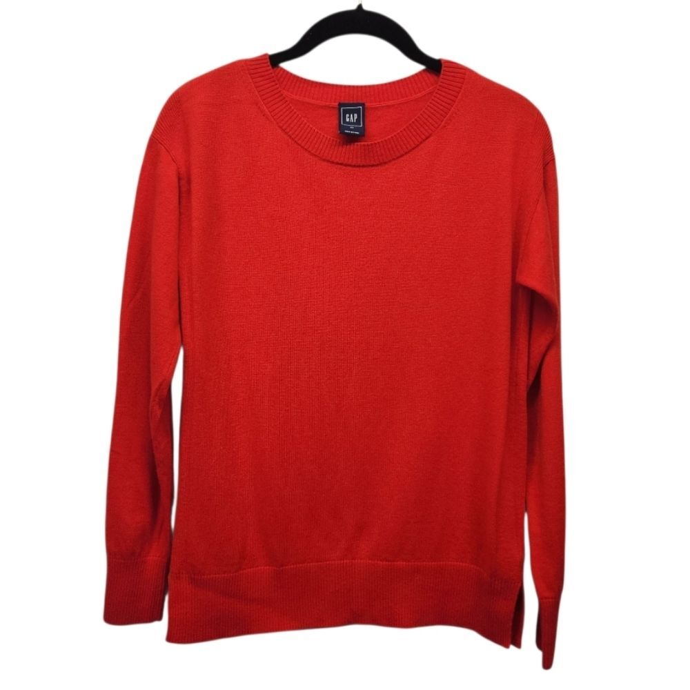 GAP Merino Wool Blend Split Side Seam Red Crewneck Sweater Women's XSMALL
